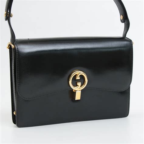 vintage gucci shoulder bag black leather|gucci small shoulder bag black.